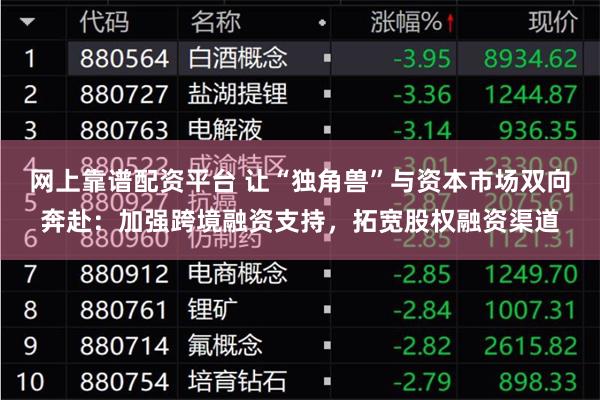 网上靠谱配资平台 让“独角兽”与资本市场双向奔赴：加强跨境融资支持，拓宽股权融资渠道