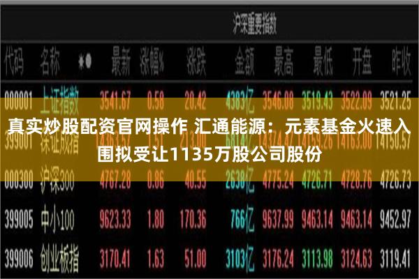 真实炒股配资官网操作 汇通能源：元素基金火速入围拟受让1135万股公司股份